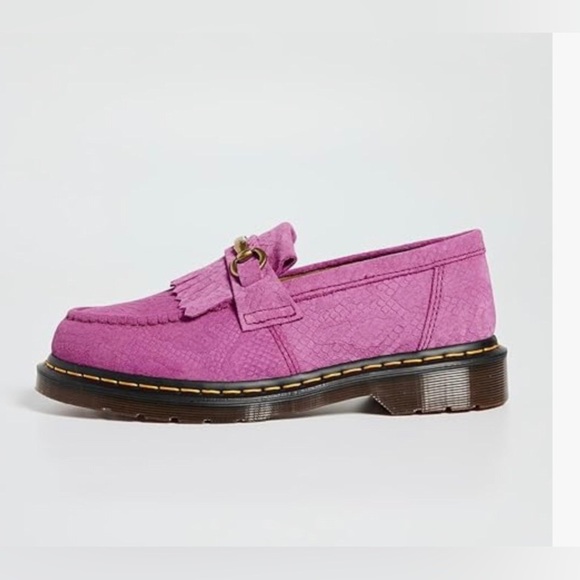Dr. Martens Thrift Pink Adrian Snaffle Repello Embossed  Suede Kiltie Loafers 10 - Picture 4 of 7